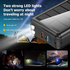 Portable Charger with Built in Cable and Wall Plug 50000mAh PD30W Fast Charging Solar Power Bank with 5 Output & 2 Input Dual LED Flashlights Phone Holder External Battery Pack (Black)