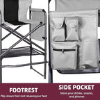 30" Tall Directors Chair with Side Table, 400LBS Bar Height Folding Camping Chair for Makeup Artists, Outdoor Events, Portable Foldable Chair with Cup Holder & footrest - Gray/Black