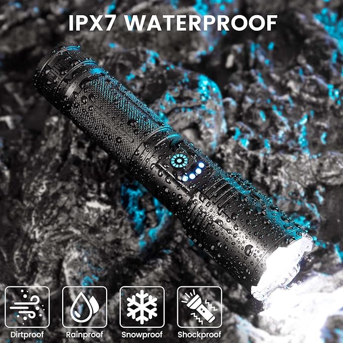 3 Pack Rechargeable Flashlights High Lumens, 99,000 Lumens Super Bright LED Flashlight for Home Camping, Handheld Flash Light Waterproof Flashlight with 5 Modes & Adjustable Function