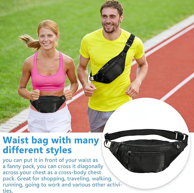 10PCS Crossbody Fanny Pack Bulk,Large Capacity Waist Bag with 4-Zipper Pockets Adjustable Strap Fanny Packs Waterproof Oxford Cloth Travel Belt Bag for Outdoor Shopping Travel Men Women,Black