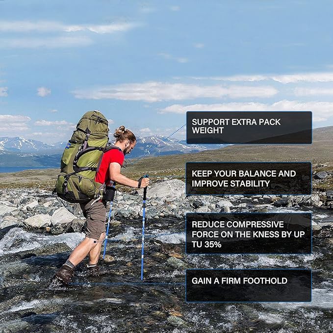 BISINNA Collapsible Trekking Hiking Poles- 2 Pack Folding Aluminum Walking Sticks with Quick Lock System 4 Season Accessories,Telescopic, Adjustable, Lightweight for Men Women