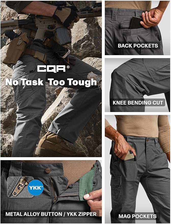 CQR Men's Tactical Pants, Water Resistant Ripstop Cargo Pants, Lightweight EDC Work Hiking Pants, Outdoor Apparel