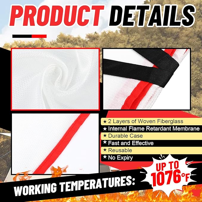 20 Pack Bulk Emergency Fire Blankets for Home and Kitchen with Fireproof Gloves & Hooks Safety Flame Suppression Fire Extinguisher for Camping House Warehouse Car 39.4"x39.4", Housewarming Gifts