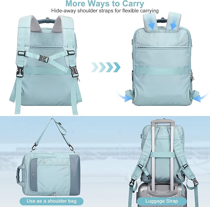 PIJUSHI Laptop Backpack for Women Men Personal Item Travel Backpack Convertible Carry on Bag Flight Approved(PE042 Teal Blue)