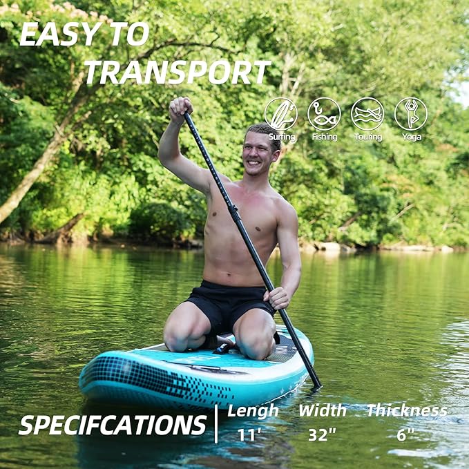 UPWELL 11’6”/11'2”/11'/10'8”/10'6”/10'2” Inflatable Stand Up Paddle Board with sup Accessories Including Backpack, Repairing Kits, Non-Slip Deck, Leash, 3 Fins, Paddle and Hand Pump