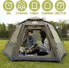 Hewolf 2/3/4 Person Camping Tent - Instant Pop Up Waterproof 2 Doors Tent with Easy Setup | 3-Season Hexagonal Dome Design for Family, Hiking & Traveling