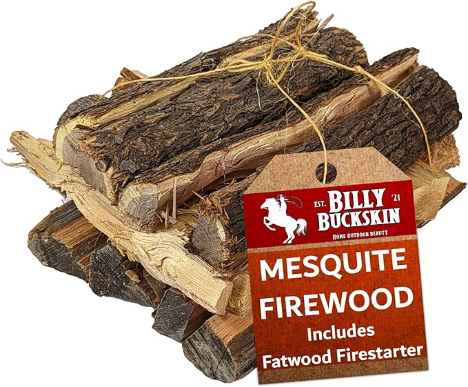 18 LB. Mesquite Firewood & Fatwood Firestarter by Billy Buckskin Co., Aromatic & Seasoned Wood Logs, Fire Wood Log Perfect Fire Starter for Firepit, Fireplace, Campfires, Bonfire, Outdoor BBQ Grilling