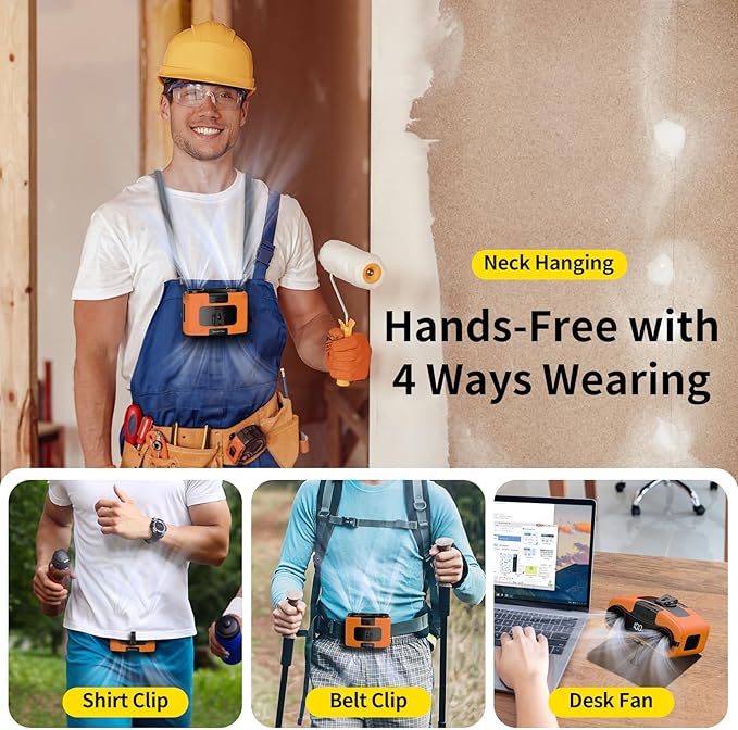 Socool 20000mAh Portable Waist Fan Clip on Wearable Belt Personal Fans Rechargeable Battery Operated, 40H Cooling Fan with 10 Speeds & Dual Motors, Neck Fans Hanging Hands-Free for Outdoor Travel