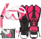 Kids Mask Fins Snorkel Set Snorkeling Packages, with Diving Mask, Snorkel, Adjustable Swim Fins, Mesh Bag, Anti-Fog Anti-Leak Snorkeling Gear for Kids for Snorkeling Swimming Diving