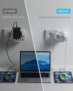 2 Pack Italy Travel Plug Adapter, VINTAR US to Italy Power Adapter with 1 USB C 2 USB A Ports and 2 American Outlets, 5 in 1 Outlet Adapter, Type L Plug Adapter for USA to Italy Uruguay Chile
