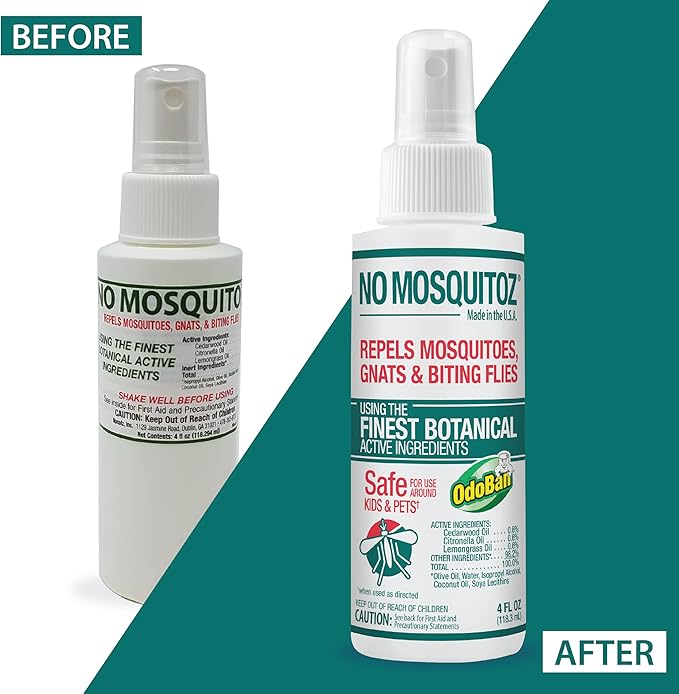 No Mosquitoz Botanical Bug Repellent, Effective for Gnat, Mosquito, and Biting Flies, Hand-Crafted and DEET-Free, Non-Greasy Formula, Made in The USA, 4 Ounce Spray Bottle, 2-Pack