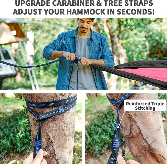 Camping Hammock Pink Grey Hammocks with Mosquito Net Tent and Rain Fly Tarp Portable Single & Double Nylon Parachute Hammock with Heavy Duty Tree Strap Outdoor Backpacking Survival Travel