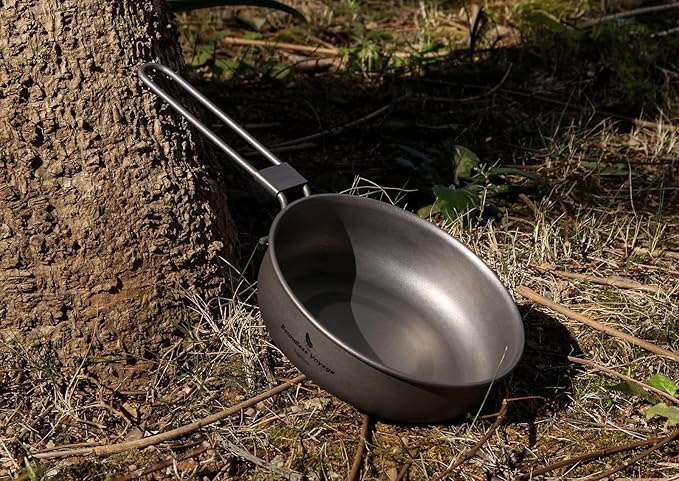 Boundless Voyage Ultra-light Titanium Frying Pan with Folding Handle Outdoor Camping Skillet Griddle Tableware Titanium Pan Ti15170B
