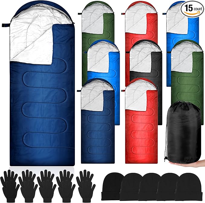 Tranqun Sleeping Bags for Adult with Winter Beanies Gloves, Cotton Liner Camping Sleeping Bag Waterproof Warm Lightweight for Backpacking Camping Indoor Outdoor Homeless People