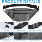 1PCS Crossbody Fanny Pack Large Capacity Waist Bag with 4-Zipper Pockets Adjustable Strap Fanny Packs Waterproof Oxford Cloth Travel Belt Bag for Outdoor Shopping Travel Men Women,Gray