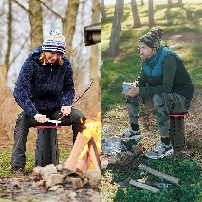 NEW IMPROVED PLASTIC MATERIAL QUALITY Collapsible Stool - Durable, Foldable, Adjustable Collapsible Seat for Outdoors, Camping, Home - Compact Portable - Versatile Telescopic Stool (Red)