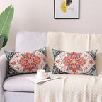 Outdoor Waterproof Pillow Covers - 12 x 20 Inch Set of 2, Orange Bohemian Vintage Carpet Pattern, Ethnic Design Decorative Farmhouse for Couch, Garden, Balcony