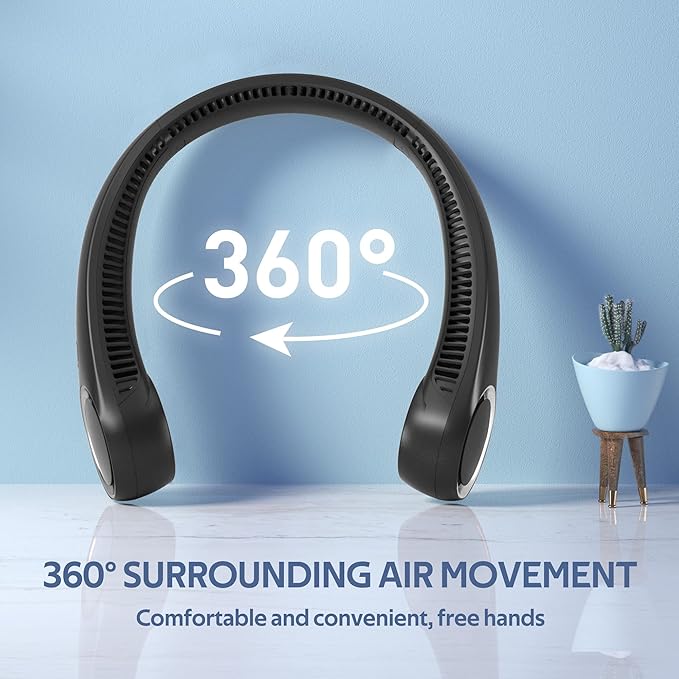 Portable Neck Fan, Hands Free Bladeless, 360° Cooling Personal Fan,Wearable Quiet Fan for Outdoor Indoor, Birthday Gifts for Men Women Mom Dad, 4000mAh Battery USB Rechargeable, 3-Speeds(Black)