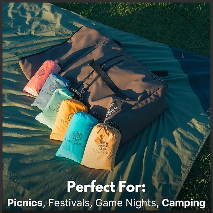 ECCOSOPHY Sand Proof Beach Blanket - Waterproof Picnic Blanket 60x55-Outdoor Compact Pocket Blanket-Lightweight Ground Cover for Hiking, Camping, Festivals, Sports, Travel-with Bag & Stakes (Olive)