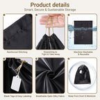 Ewen 12 Pack Satin Drawstring Dustbags with Blank Tags, Dustproof Packing Bags Set in Small Medium Large, Black Travel Essentials Organizer Pouch for Handbags Clothes Storage Shoes Purse Organization