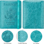 WALNEW Passport Holder for Travel, RFID Passport Cover Wallet for Women Men, PU Leather Passport Book Card Holder Case with Pen (Elastic Band Closure, AA-Brown+Blue)