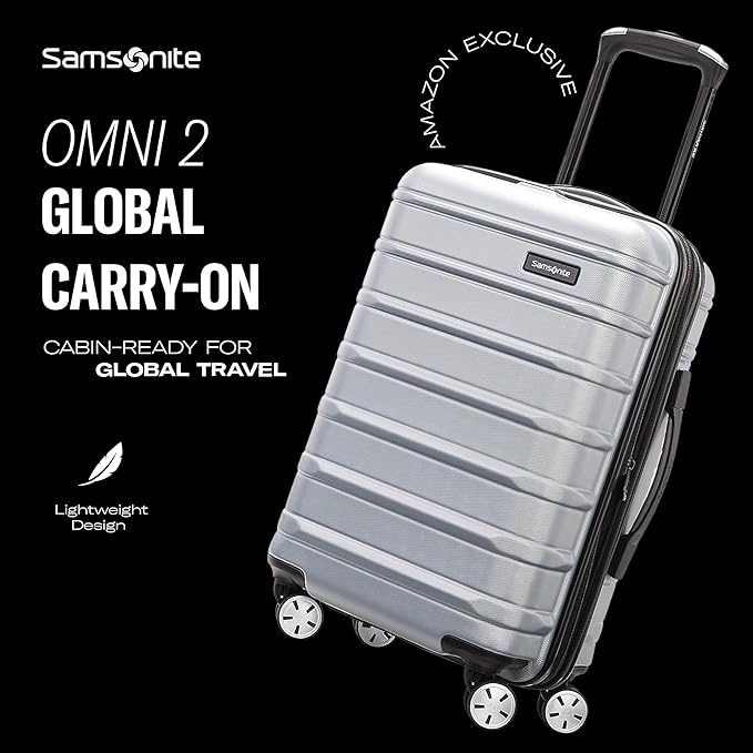 Samsonite Omni 2 Global Carry-On Spinner Luggage - Compact Size For International Travel - Airline-Approved - Features Expandable Polycarbonate Shell, 360° Wheels, USB Power Hub - Nova Teal