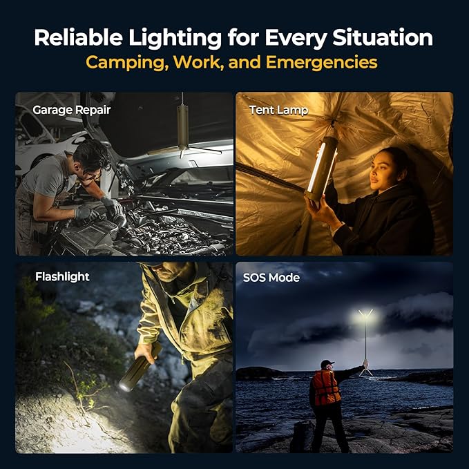 BougeRV Upgraded Telescopic Camping Light, 15600mAh RotatableElectric Lantern, Collapsible Outdoor Light, Cordless Flashlight, Waterproof, Tent Lamp for Camping, Emergency, Hiking, Outdoor