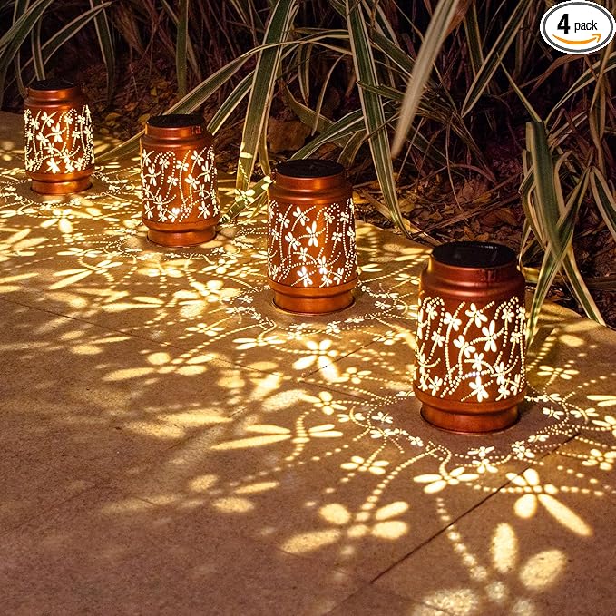 4 Pack Dragonfly Birthday Gifts for Women Mom Grandma Solar Lanterns Outdoor Waterproof Garden Decor Metal Hanging LED Decorative Light for Patio Yard Lawn Backyard Front Porch Gardening Gifts