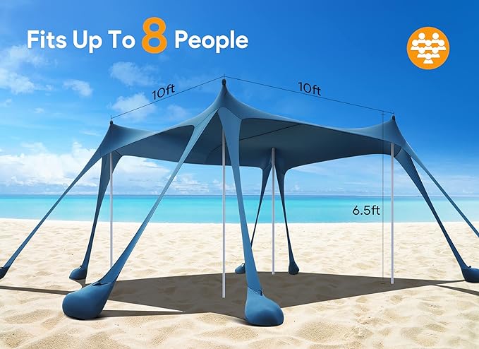 Osoeri Beach Tent, Camping Sun Shelter UPF50+ with 8 Sandbags, Sand Shovels, Ground Pegs & Stability Poles, Outdoor Shade Beach Canopy for Camping Trips, Fishing, Backyard Fun or Picnics
