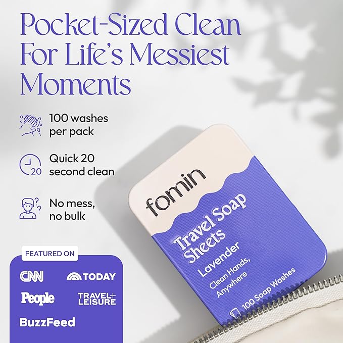 FOMIN - Antibacterial Paper Soap Sheets Tin for Traveling - 300 Variety (Unscented, Orange, Lavender) Portable Travel Hand Soap Sheets, Dissolvable Mini Camping Hand Soap for Hand Washing and Camping