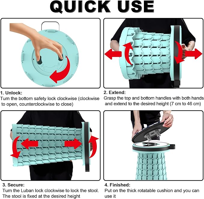 ALEVMOOM Upgraded Telescoping Collapsible Stool with Cushion, Folding Stool with Printing Portable Retractable Foldable Seat Max Load 600lbs for Adults Camping Fishing Outdoor