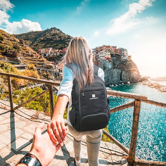 Lightweight Packable Travel Backpack, 30L Grey Daypack Hiking Backpack for Women Men, Waterproof and Foldable, Travel Backpack Carry on Flight Approved