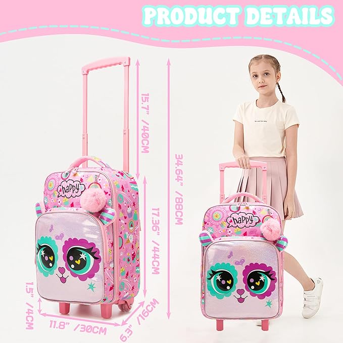 Kids Carry On Luggage with Wheels Softside Kids Suitcase for Girls Airline Approved & Girls Multi-function Carry Bag 4pcs Set
