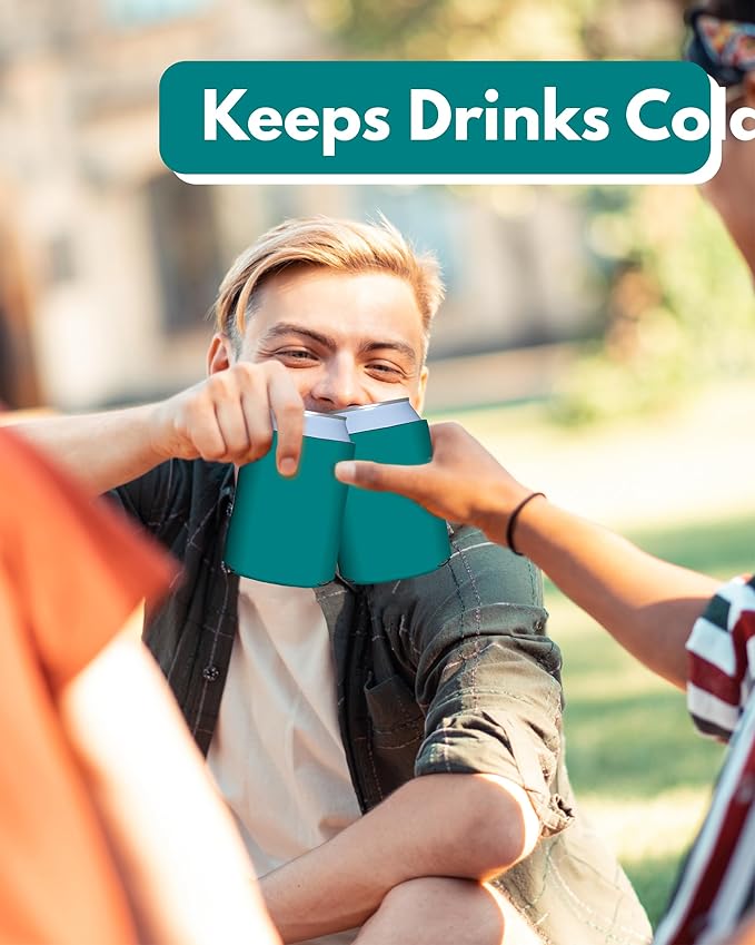 PartyPrints 100 Pack Teal Blank Can Cooler Sleeves, Customizable Bulk Insulated Foam for Beer, Collapsible Plain Drink Holder, Cold Soda Insulator, 12oz Regular, 16oz Tall Cans