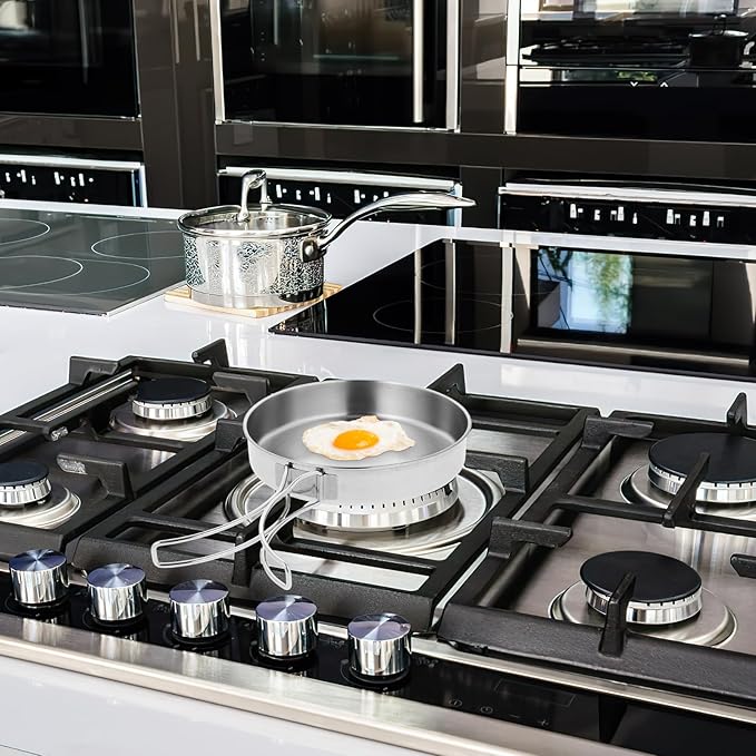 IMIKEYA Camping Cookware Pot, Portable Stainless Steel Camp Cook Pan, Lightweight Stackable Camping Pots for Outdoor Backpacking Hiking Picnic(5.82inch)