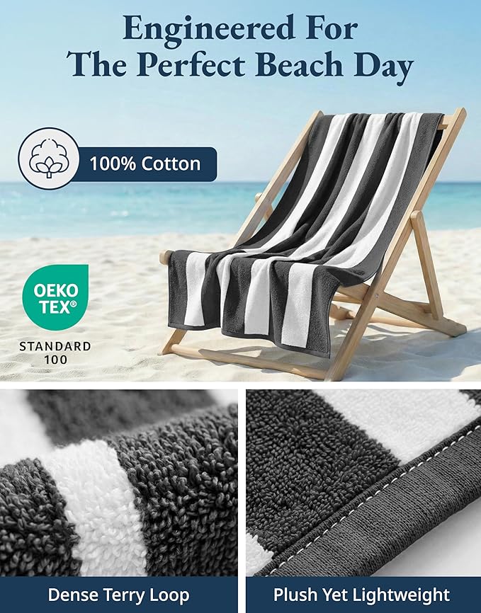 LANE LINEN Beach Towels 4 Pack - Premium 520 GSM Beach Towel, (30" x 60") 100% Cotton Pool Towel for Adults - Qick Dry Large Towels, Soft & Highly Absorbent Set for Travel & Vacation - Ocean Breeze