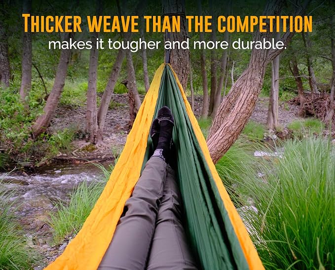X-Large 2 Person Camping Hammock with Mosquito Net - Compact Double Hammock with Bug Net, Pocket, Tree Straps & Heavy Duty Carabiners - Parachute Grade Nylon Can Hold Over 600lbs of Weight