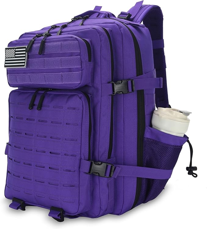 Sparklekle Military Tactical Backpack 45L 3 Day Assault Pack Waterproof Molle Hiking Rucksack for Men&Women (Purple)