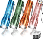WdtPro LED Flashlight High Lumens SR2000 Pro, 4 Pack Brighter Tactical Flashlights with 5 Modes & Zoomable, Powerful Mini Flash Light for Emergency, Camping, Hiking (Colorful)
