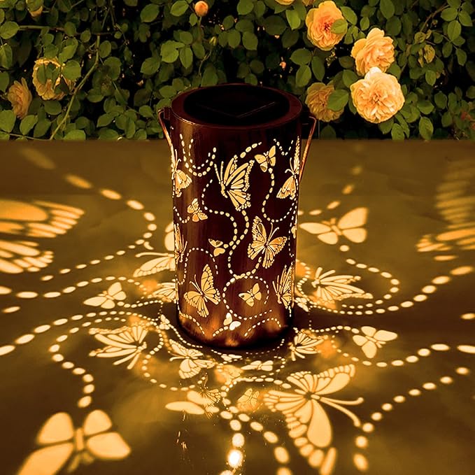 Butterfly Solar Lantern Outdoor Waterproof,Birthday Gifts for Women Mom,Solar Garden Decor,Metal Hanging Decorative Lights for Outside,Yard,Patio,Porch,Christmas,Thanksgiving