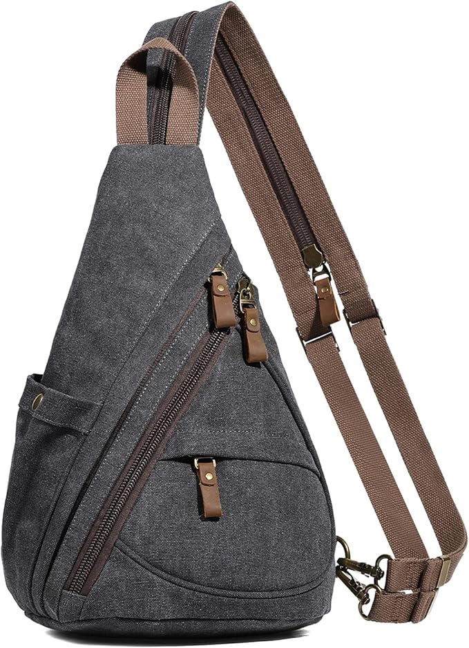 KL928 Canvas Sling Bag - Small Crossbody Backpack Shoulder Casual Daypack Rucksack for Men Women(Large Version)