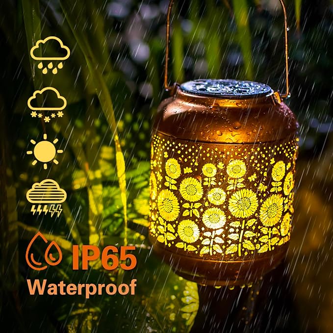 Sunflower Solar Lanterns Outdoor Waterproof Hanging Solar Lights Sunflower Gifts for Women/Men/Sunflower Lovers Gifts Metal Decorative LED Sunflower Lanterns for Garden Decor,Patio,Lawn,Pathway,Yard