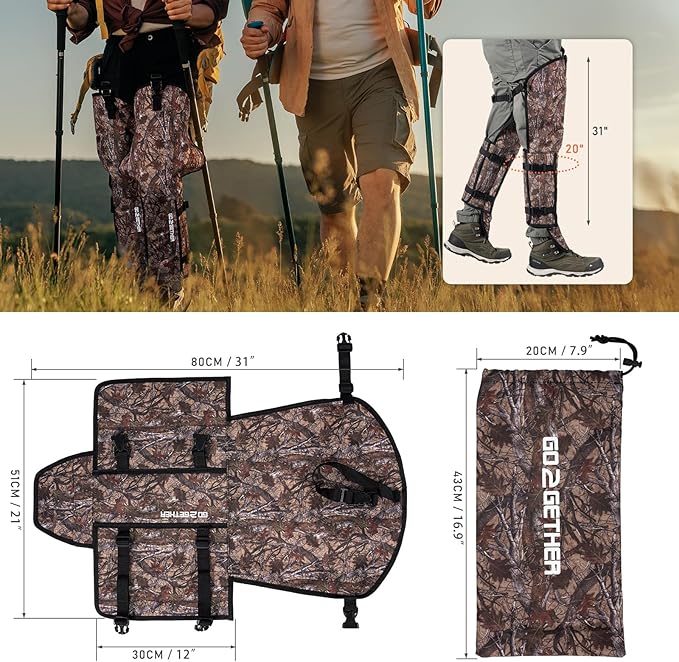 Snake Gaiter, Durable Snake Guard Gaiters for Hunting, Waterproof Snake Legging Chap for Men and Women,Snake Bite Protection Gaiter for Whole Leg with Adjustable Size