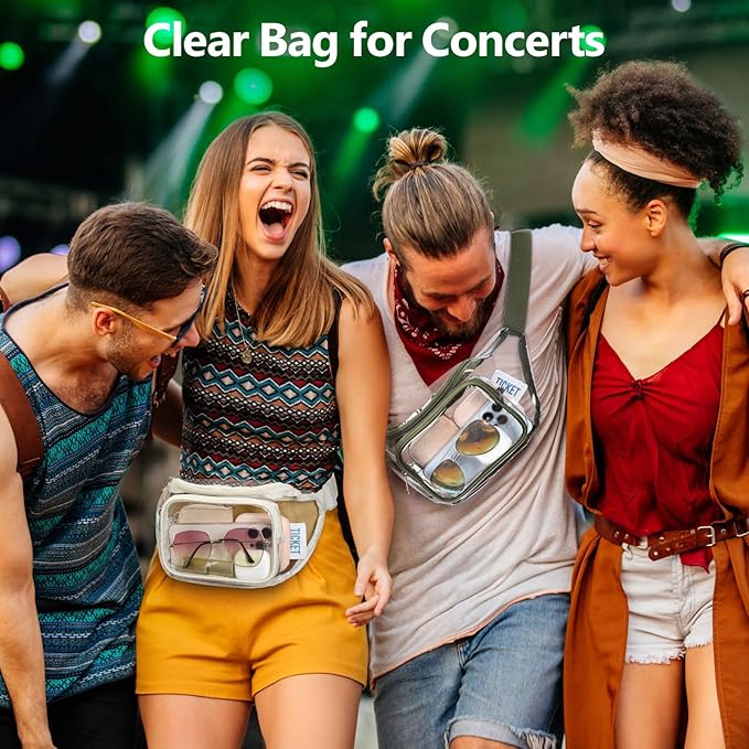 Veckle Clear Fanny Pack Stadium Approved - Adjustable 33-47 Inch Strap, Transparent Belt Bag for Women Men Fits 7.5-inch Smartphone, Waist Bag Clear Bag for Stadium Events, Sport, Concerts, Green