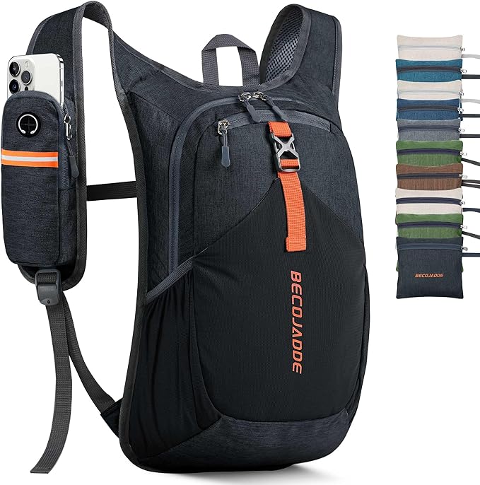 BECOJADDE 15L Small Hiking Backpack for Men Women Foldable Packable Back Pack Ultralight Hiking Daypack for Travel Camping Outdoor, Black