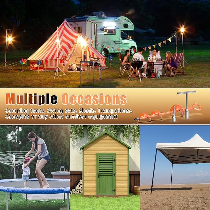 Eazy2hD 6 Pack Tent Stakes Heavy Duty, 15 Inch Ground Anchors Screw in, Metal High Winds Trampoline Stake with Nut and Tool, Spiral Anchor Kit for Camping, Shed, Swing Set, Canopy, Car Ports