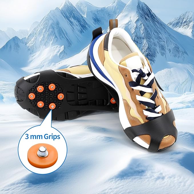 Anti Slip Ice Cleats, Ice Snow Traction Cleats for Walking on Snow and Ice, 10 Steel Studs Crampons, Ice Snow Grips with Extra 20 Replacement Studs for Shoes and Boots