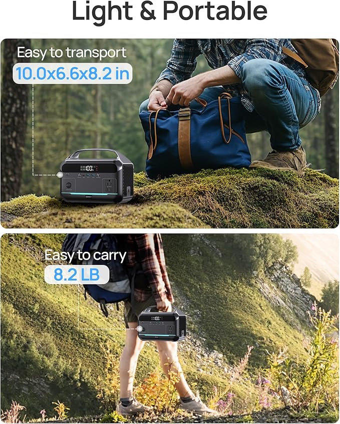 Portable Power Station 600W Surge, 288Wh (90,000mAh) LiFeP04 Battery, Solar Generator with 350W AC Outlets, 8.2LB Power Bank for Outdoor Camping, CPAP, Home & Emergency