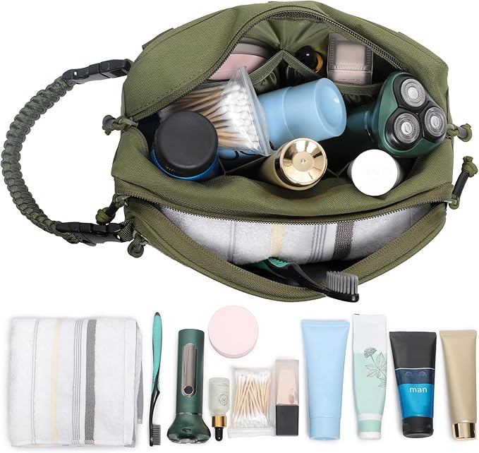 Tactical Toiletry Bag for Men Dry Wet Separate Dopp Kit Travel Hygiene Bag EDC Utility Tool Molle Pouch Mens Shaving Kit Travel shower Bags (OD Green)