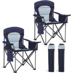 HIGH POINT SPORTS Oversized Camping Folding Chair, Heavy Duty Portable Outdoor Chair, Foldable Camp Chair with Cup Holder and Cooler Bag Support 450 LBS, 2 Pack, Dark Blue
